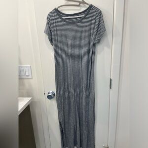 Daily Ritual Gray Striped Cotton Dress, medium